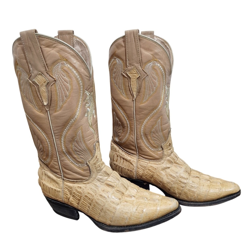 Campo Alegre Men's Size 7D Hornback Caiman Tail Croc Western Cowboy Boots Beige